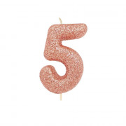 Number candle 5 rose gold glitter