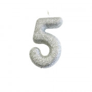 Number candle 5 silver glitter