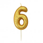 Number candle 6 gold glitter