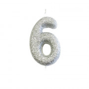 Number candle 6 silver glitter