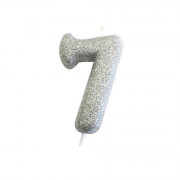 Number candle 7 silver glitter