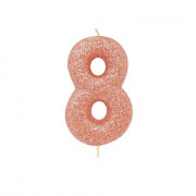 Number candle 8 rose gold glitter