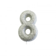 Number candle 8 silver glitter