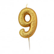 Number candle 9 gold glitter