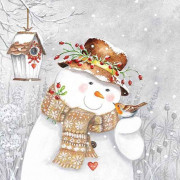 Napkins snowman with robin, 20 pieces