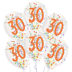 Konfetti Ballon 30 Jahre, 6 Stück