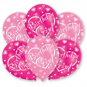 Ballon Birthday Girl rose/rose, 6 pièces