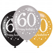 Glitter balloon 60 years, 6 pieces