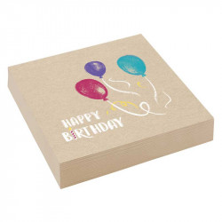 Happy Birthday Natur Servietten 33 x 33 cm, 16 Stück
