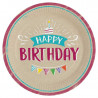 Pappteller Happy Birthday Natur Ø 23 cm, 8 Stück