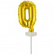Folienballon Gold Nr. 0 als Cake Topper