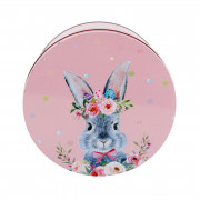 Cookie tin round rabbit pink, Ø 200 x 90 mm