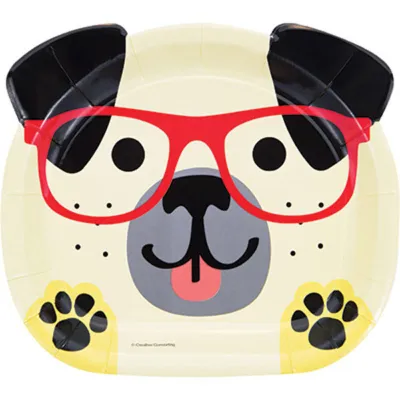 Set piatti di cartone facce di cane, 8 pezzi