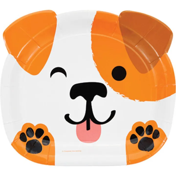 Set piatti di cartone facce di cane, 8 pezzi