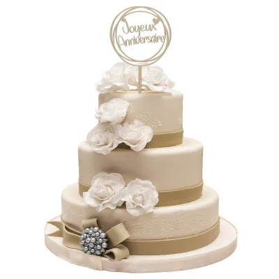 Cake Topper Joyeux Anniversaire Or, 10 x 16 cm