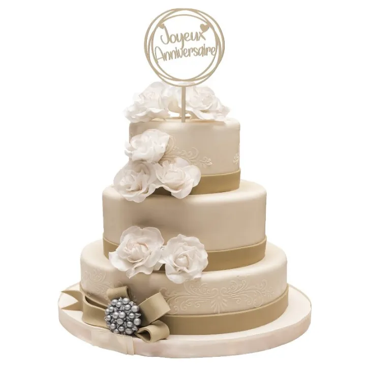 Cake topper Joyeux Anniversaire Oro, 10 x 16 cm