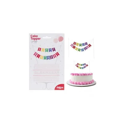 Cake topper ghirlanda colorata Happy Birthday