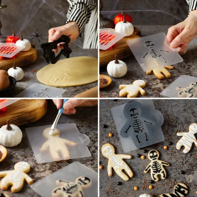 Zombie & skeleton cookie cutter set with template