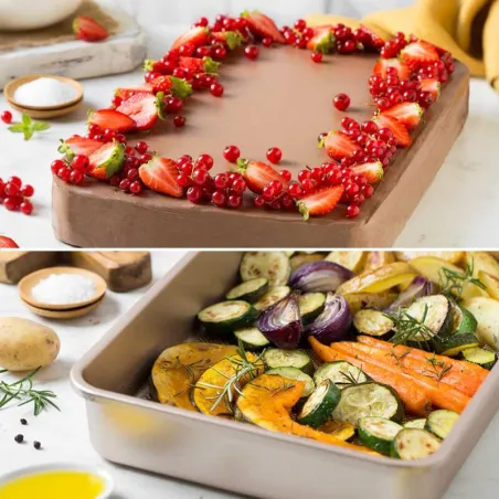 Teglia grande antiaderente in oro rosa, 34,7 x 24,5 x 5,5 cm