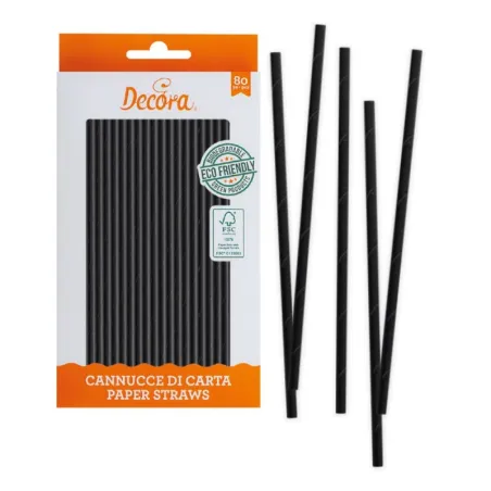 Paper straws black, 80 pieces