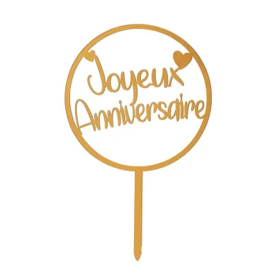Cake Topper Joyeux Anniversaire Gold, 10 x 16 cm