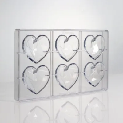 Diamond heart praline mold, 6 pieces