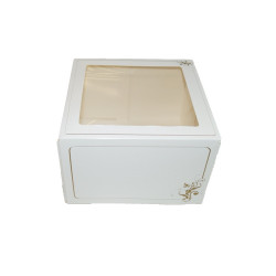 Scatola da torta con finestra bianca e oro 19 x 19 x 5 cm