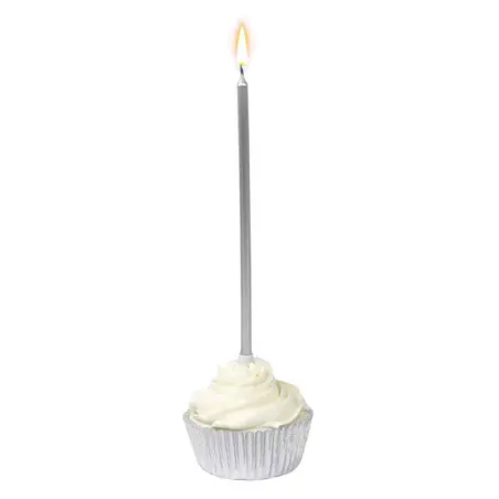 Bougies extra-longues, argentées, 16 pièces pour des gâteaux d'anniversaire raffinés