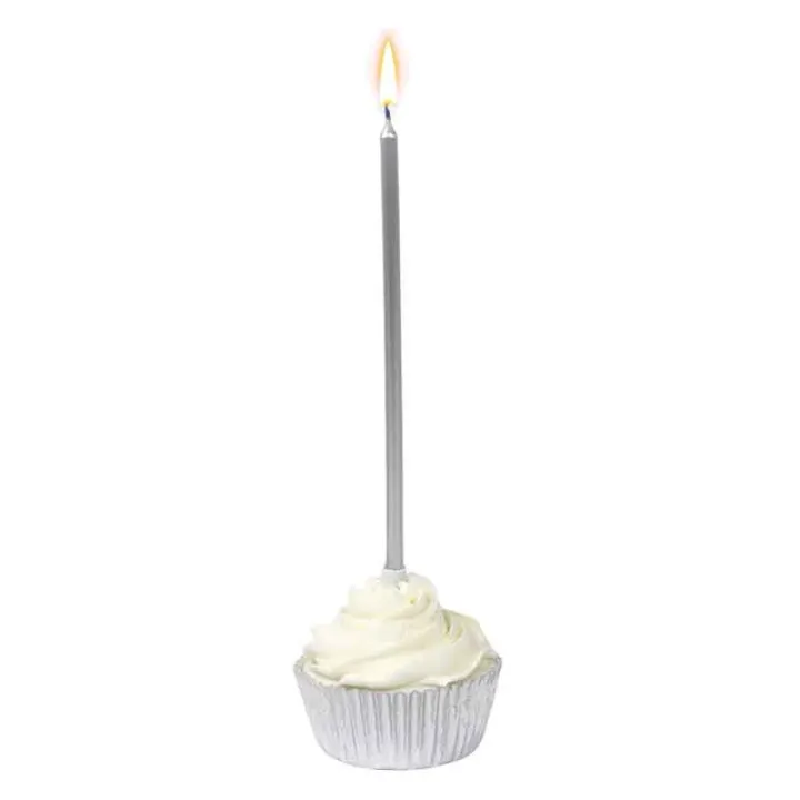 Candeline extra lunghe, argento, 16 pezzi per torte di compleanno eleganti