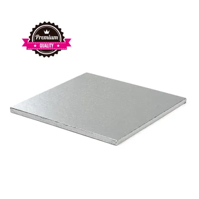Piatto torta quadrato extra forte in argento 35 x 35 cm per un trasporto sicuro