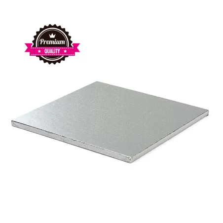 Cake plate square extra strong silver 35 x 35 cm for safe transport