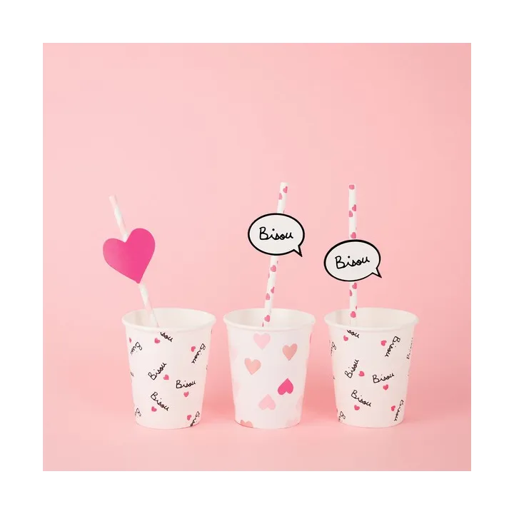 Mug hearts pink, 8 pieces