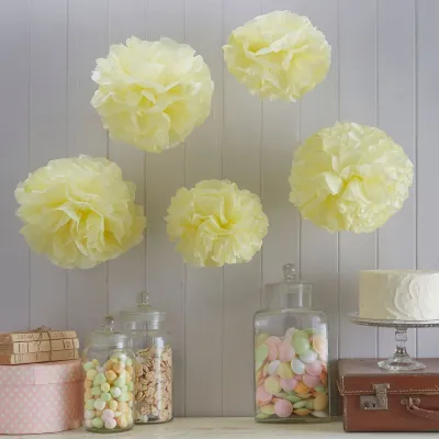 Pompom Pastell Gelb, 5 Stück