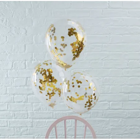 Confetti balloon gold, 5 pieces