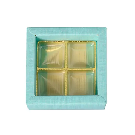 Confezione di cioccolato azzurro per 4 cioccolatini per regali nobili