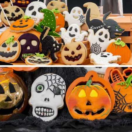Embossing & cookie cutter set skull and pumpkin, 2-piece