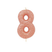 Number candle 8 rose gold glitter