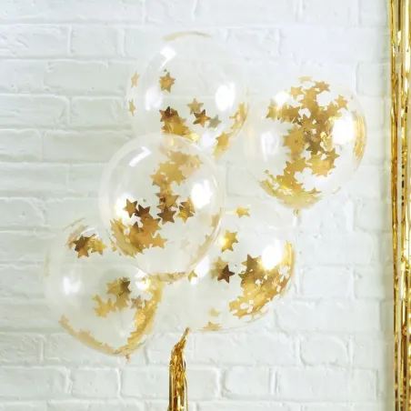 Palloncini a coriandoli oro stelle, 5 pezzi