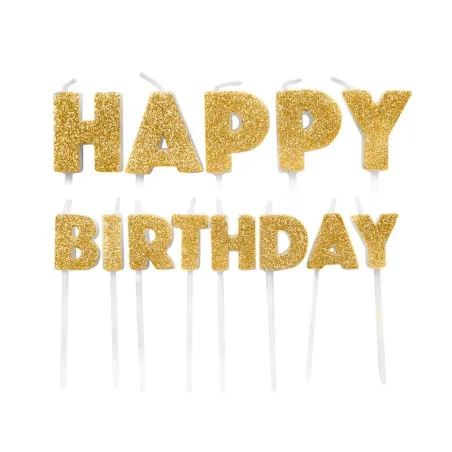 Candeline Happy Birthday oro, set da 13 pezzi