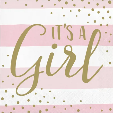 Tovaglioli rosa e oro It's a Girl, 16 pezzi