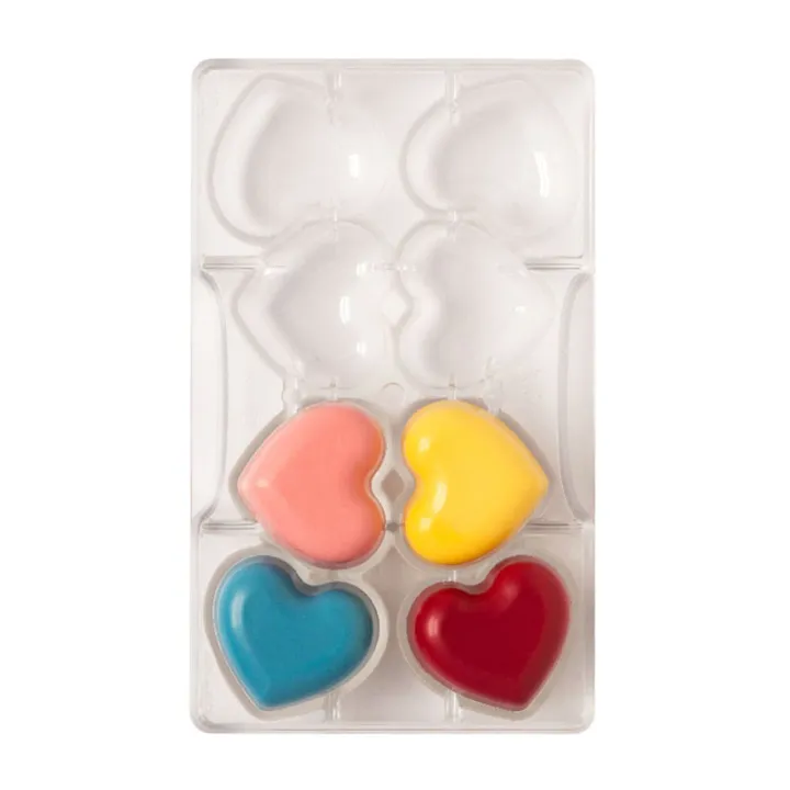 Chocolate hearts with bottom casting mold, 8 pieces