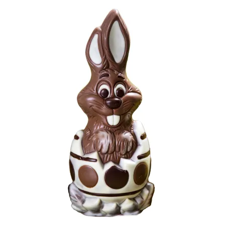 Chocolate mold bunny in an egg for sweet chocolate figures