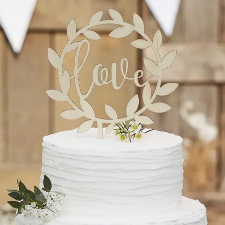 Love cake topper made of wood