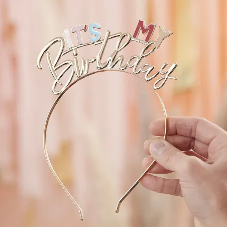 Cerchietto per capelli "It's my Birthday" giocoso oro