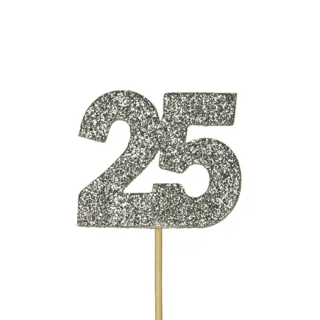 Cupcakes Topper Numero 25 Argento, 12 pezzi
