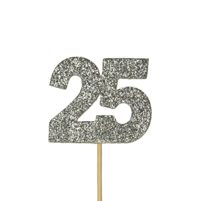 Cupcakes Topper Numero 25 Argento, 12 pezzi