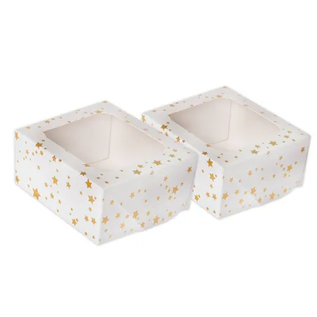 Scatola per Pasticceria con Finestra Stelle Dorate Grande, 2 pezzi