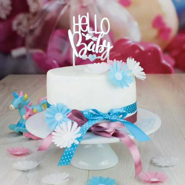 Cake Topper "Hello Baby" effetto specchio