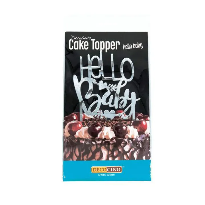 Cake Topper "Hello Baby" aspect miroir