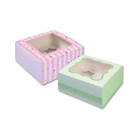 Scatole per cupcake verde e rosa per regali raffinati